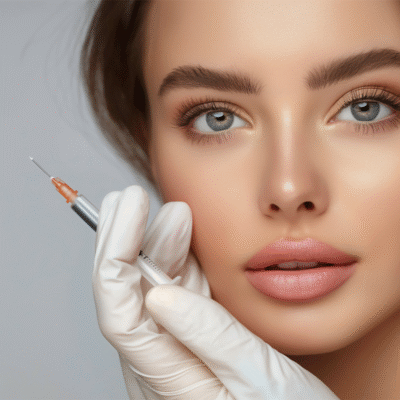 Close up photo of a doctor guiding a botox patient's face.